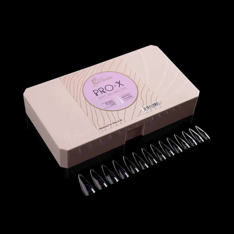 iGel Pro-X Soft Gel Nail Tips 600pc - Natural Long Stiletto front