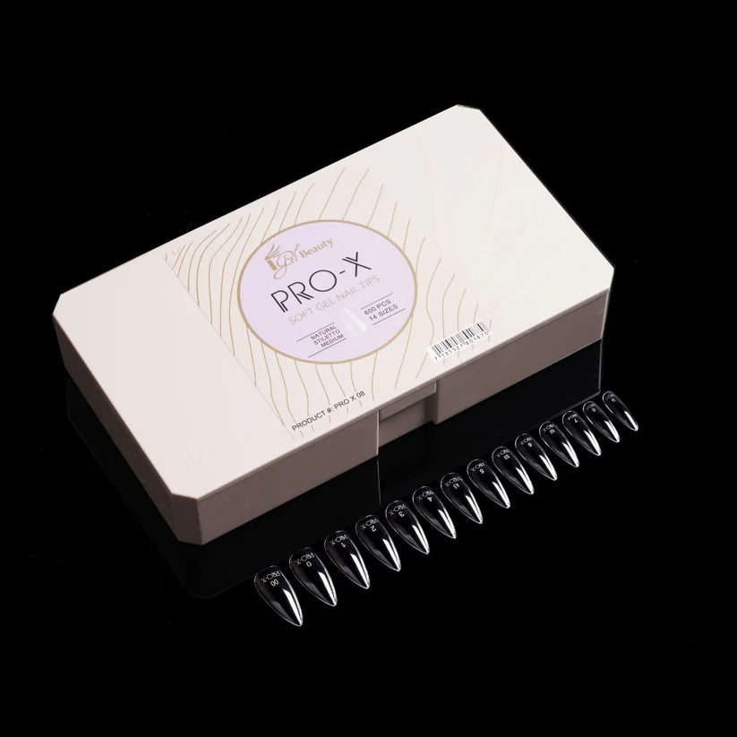 iGel Pro-X Soft Gel Nail Tips 600pc - Natural Medium Stiletto front