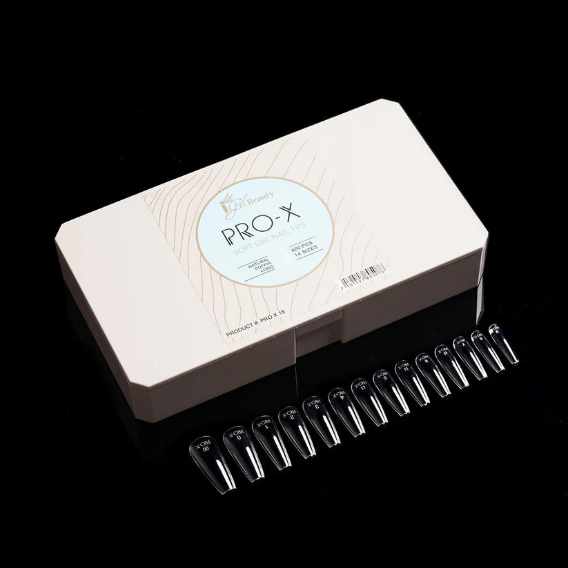 iGel Pro-X Soft Gel Nail Tips 600pc - Natural Long Coffin front