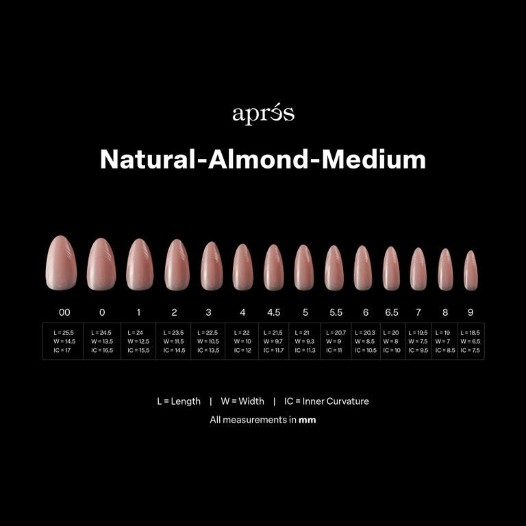 measurement of Natural Medium Almond Neutral French Tip Box by Apres x Kuromi