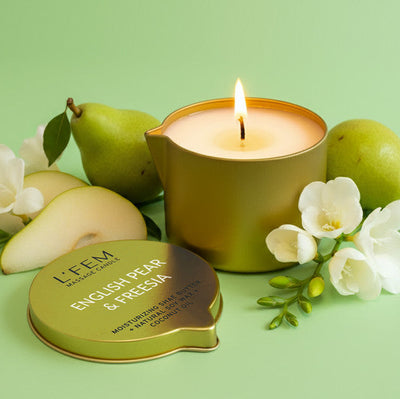 L'Fem Massage Candle 8oz - English Pear & Freesia
