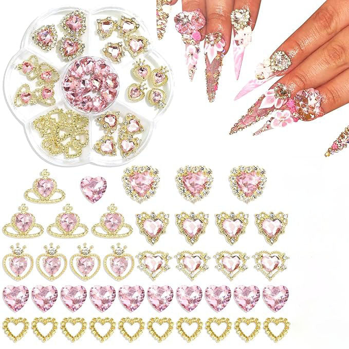 pink and gold Heart Nail Charms