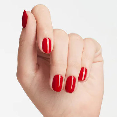 hands wearing N25 Big Apple Red Intelli-Gel Polish by OPI