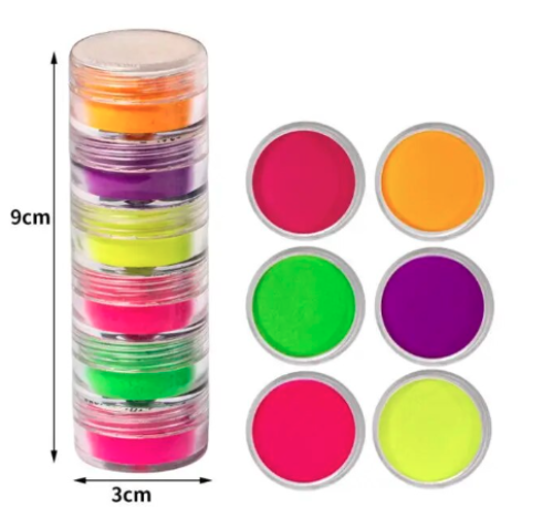 Neon Pigment Powder For Nails, 6 Colors Solid Neon Nail Powder