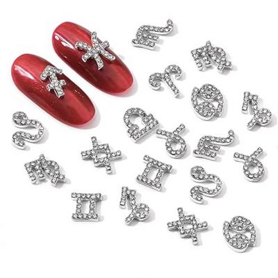 Silver Rhinestone Horoscope 12pc Nail Charms