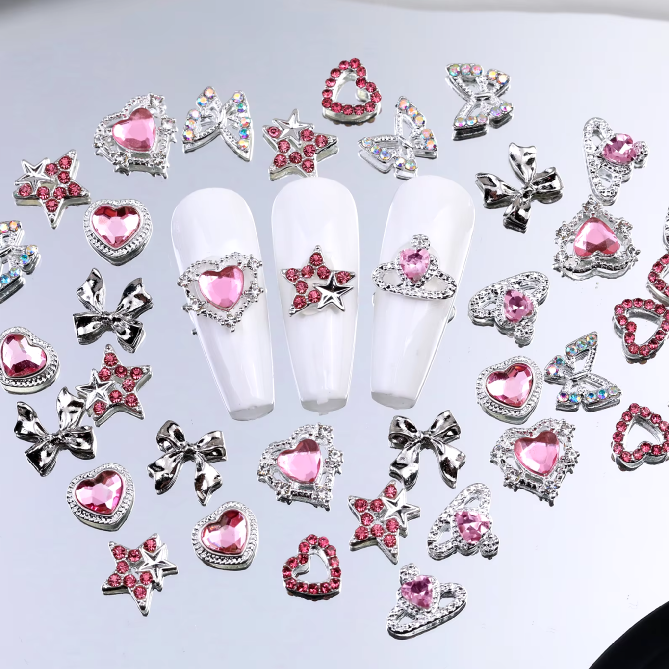 Nail Charms 7pc - Pink/Silver Y2K Charms