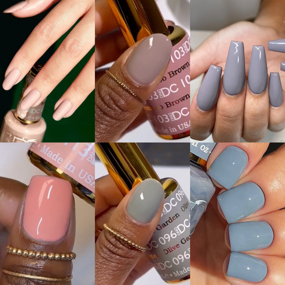 hands wearing DND DC Fall Gel Polish 6pc Bundle - Neutral Tones
