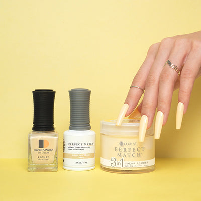 hands wearing #274 Vanilla Cream Perfect Match Dip by Lechat