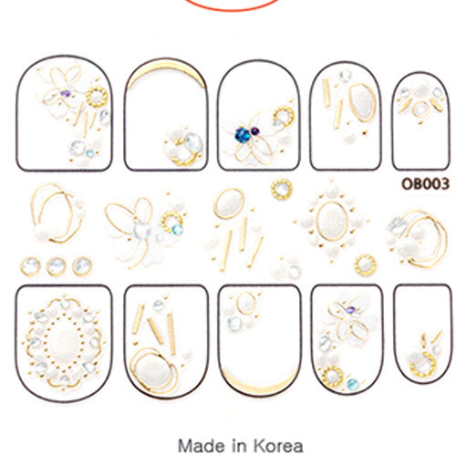 Design Nail Art Sticker Set - OB003 : White Golden Garden