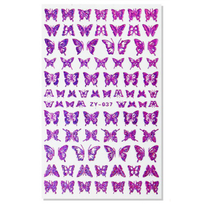 Butterfly Nail Art Decal Sticker - ZY037 Purple/Fuschia Holographic