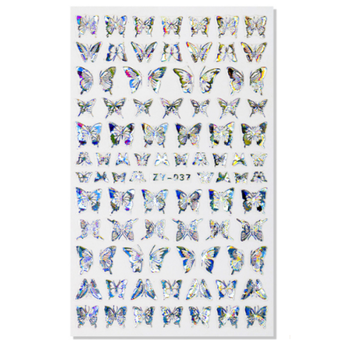 Butterfly Nail Art Decal Sticker - ZY037 Silver Holographic