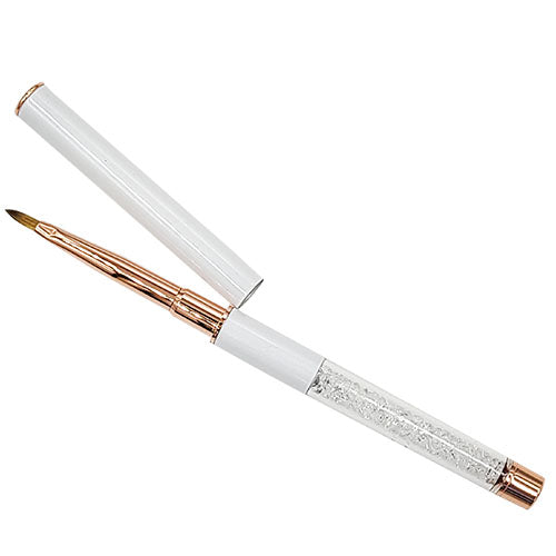 Nail Art Brush 3d - White and Rose Gold Crystal Handle w/ Cap
