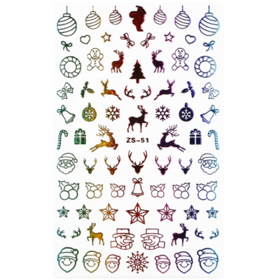 Nail Art Stickers Decal Christmas - Metallic Rainbow -ZS-51