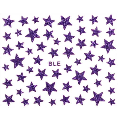 Nail Art Stickers Glittery Stars - Purple