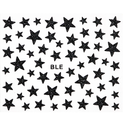 Nail Art Stickers Glittery Stars - Black