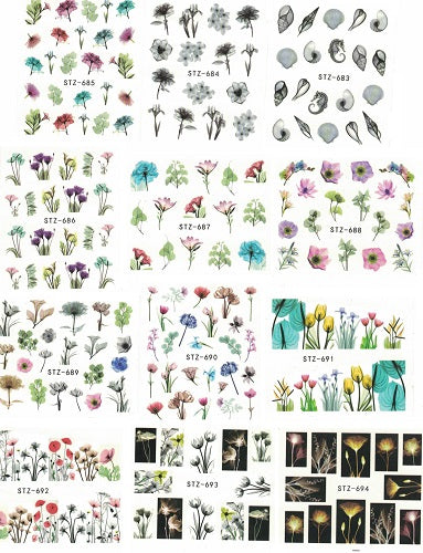 Nail Art Assorted Floral Water Decals 24pcs (706)