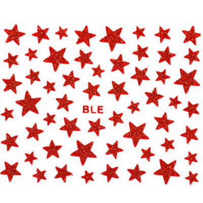 Nail Art Stickers Glittery Stars - Red