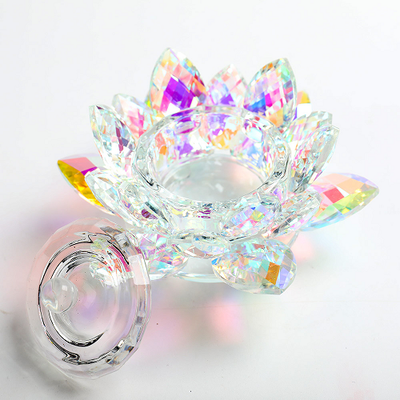Elegant Crystal Colorful Lotus Flower Jar with Lid