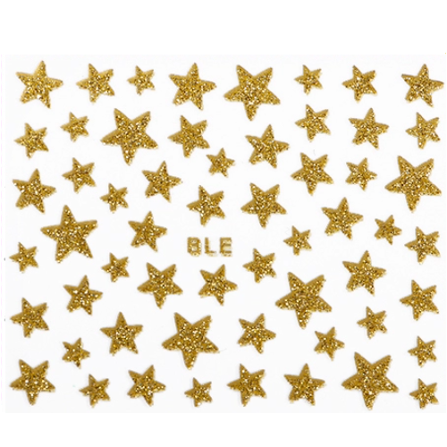 Nail Art Stickers Glittery Stars - Gold