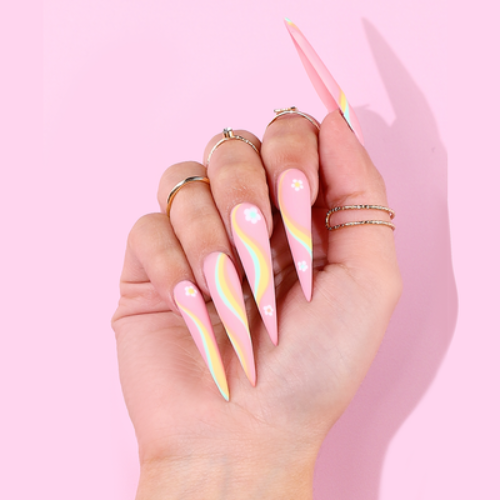 Nail design with Stiletto C-Curve Tips XXL Clear By DND DC