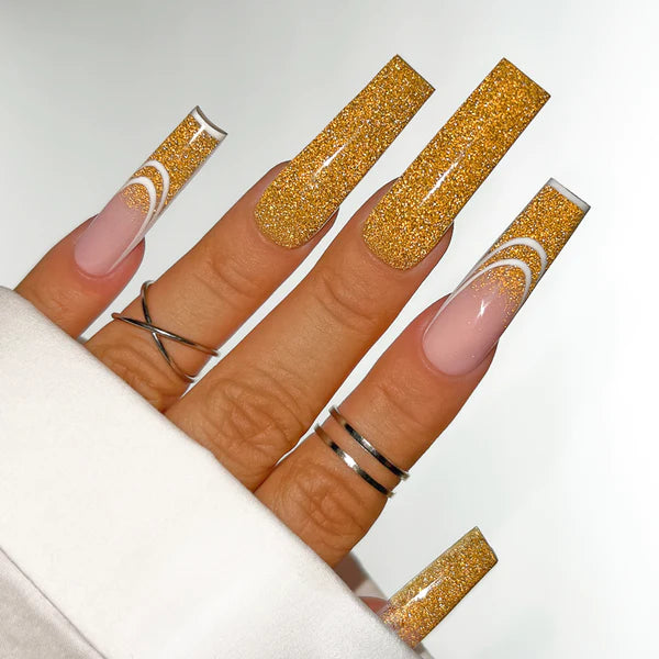 Hands wearing AFX09 Gold Touch DiamondFX Glitter Powder by Kiara Sky