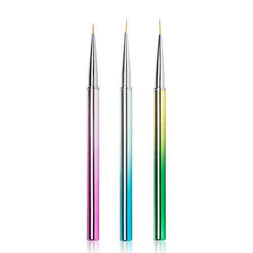 3Pcs Rainbow Chrome Nail Art Liner Brushes