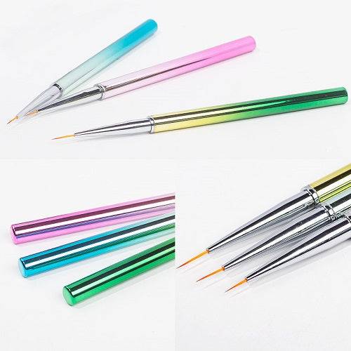 3Pcs Rainbow Chrome Nail Art Liner Brushes