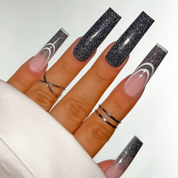 Hands wearing AFX18 Midnight Sky DiamondFX Glitter Powder by Kiara Sky