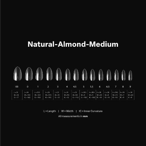 Measurements of Natural Medium Almond 2.0 Tips By Apres