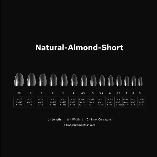 Measurements of Natural Short Almond 2.0 Tips By Apres 