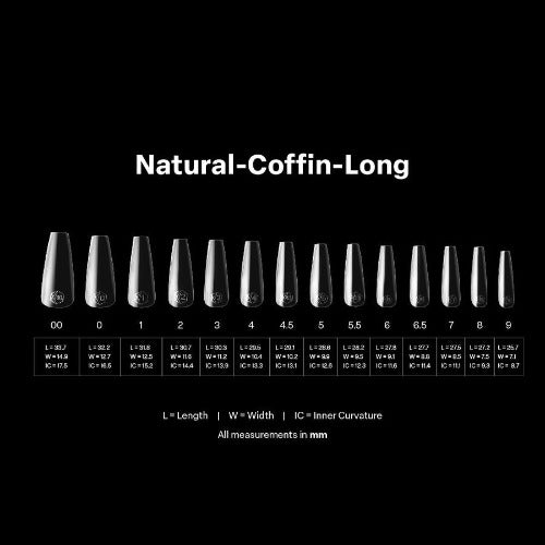 Measurement of Natural Long Coffin 2.0 Tips By Apres 