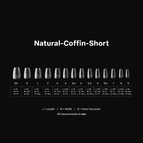 Measurements of Natural Short Coffin 2.0 Tips By Apres