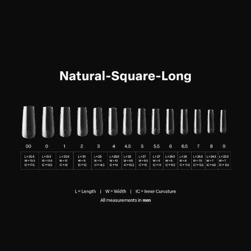 Measurements of Natural Long Square 2.0 Tips By Apres 