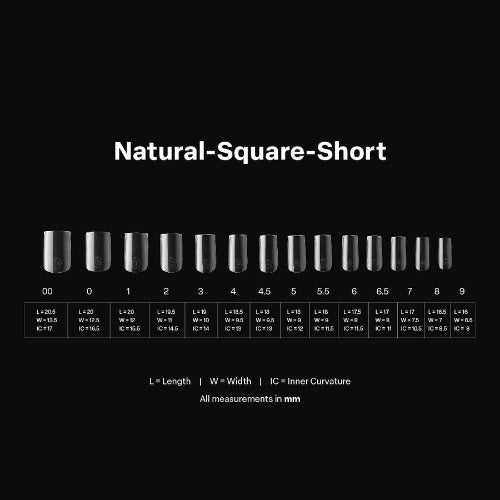 Meausrements of Natural Short Square 2.0 Tips By Apres