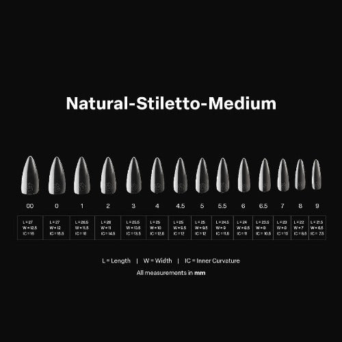 Measurements of Natural Medium Stiletto 2.0 Tips By Apres