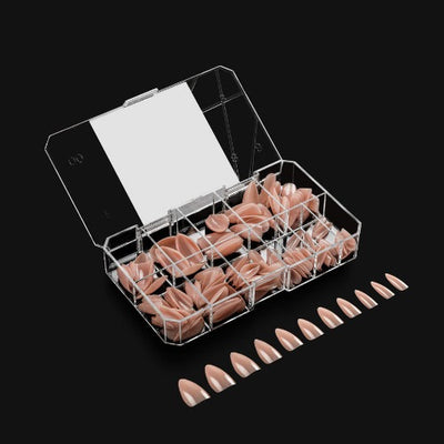 Premade Tip Box of Short Stiletto Neutrals Lila Natural Tips 150pc By Apres