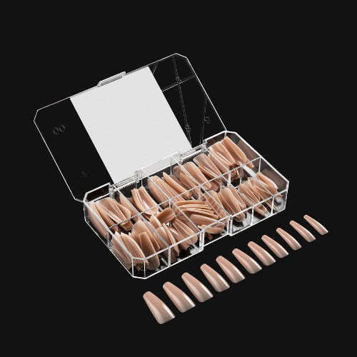 Premade Tip Box of Long Coffin Neutrals Alex Sculpted Tips 150pc By Apres 