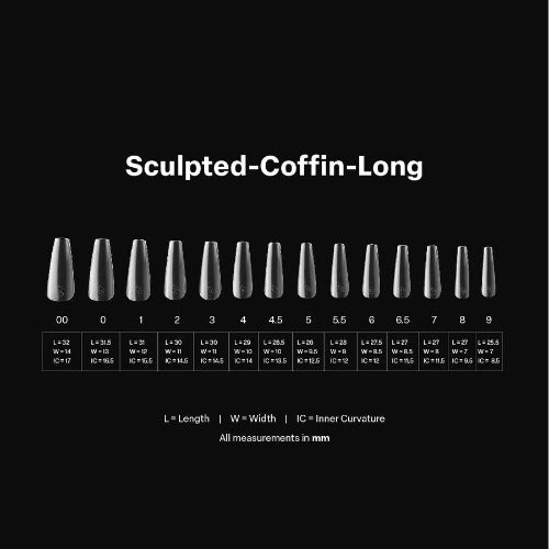 Measurements of Sculpted Long Coffin 2.0 Tips By Apres