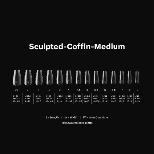 Measurements of Sculpted Medium Coffin 2.0 Tips By Apres