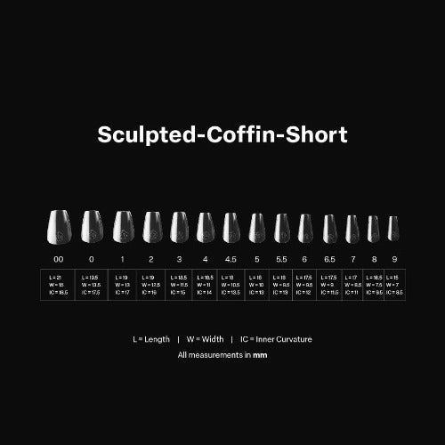 Measurements of Sculpted Short Coffin 2.0 Tips By Apres 