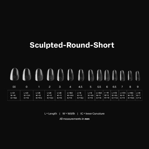 Measurements of Sculpted Short Round 2.0 Tips By Apres 