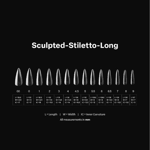 Measurements of Sculpted Long Stiletto 2.0 Tips By Apres 