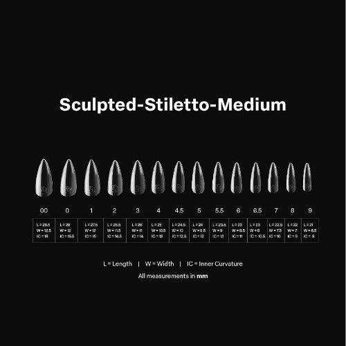 Measurements of Sculpted Medium Stiletto 2.0 Tips By Apres