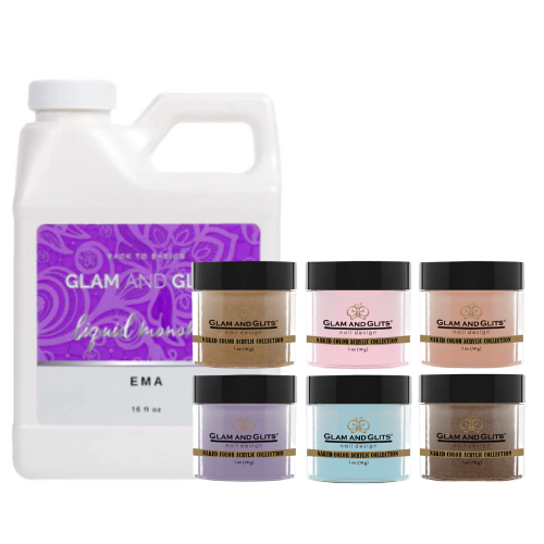 Glam & Glits Acrylic Kit - 16oz Monomer + 6 Powders ( NCA396, NCA397, NCA398, NCA410, NCA411 & NCA413)