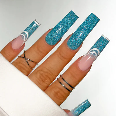 Hands wearing AFX06 You Blue It DiamondFX Glitter Powder by Kiara Sky