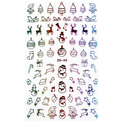 Nail Art Stickers Decal Christmas - Metallic Rainbow -ZS-50