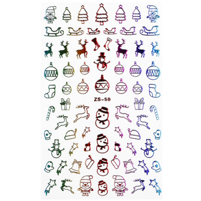 Nail Art Stickers Decal Christmas - Metallic Rainbow -ZS-50