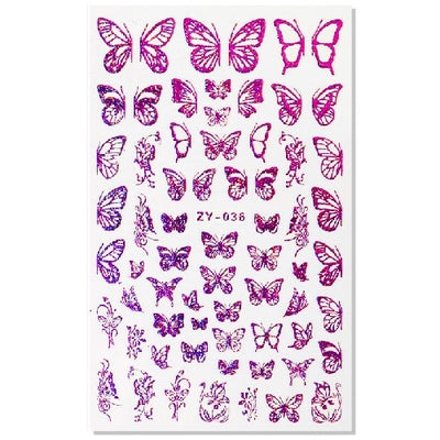 Butterfly Nail Art Decal Sticker - ZY035 Purple/Fuschia Holo