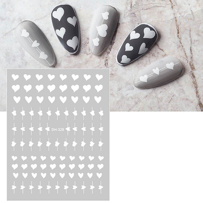 Nail Art Sticker Hearts White DH328