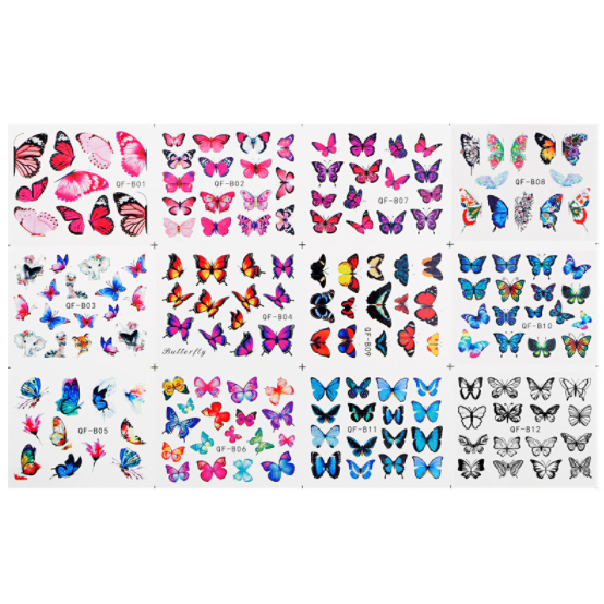 Nail Art Water Decals Giant Sheet - Butterflies QFB01-B12